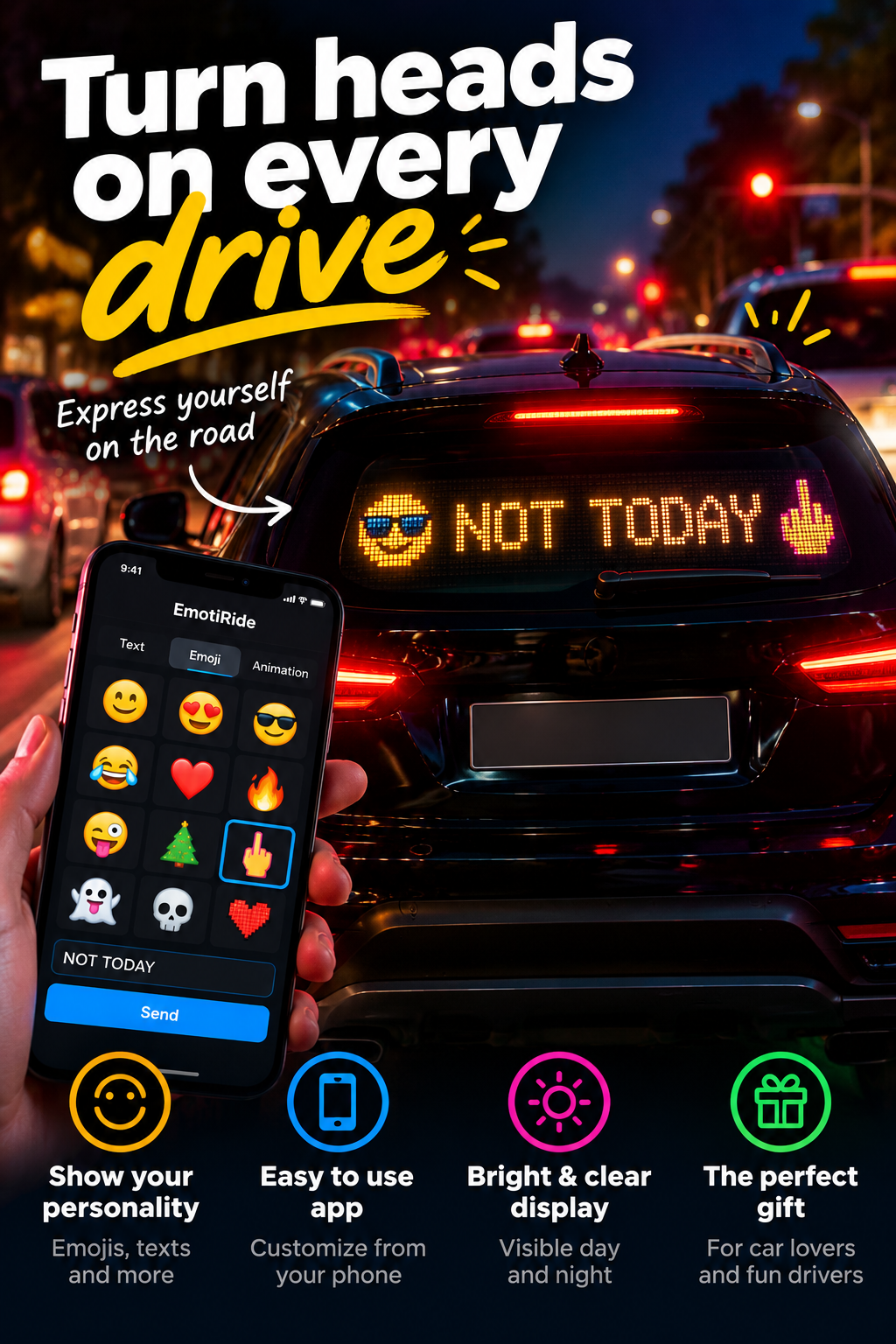 EmotiRide™ — Custom LED Car Sign